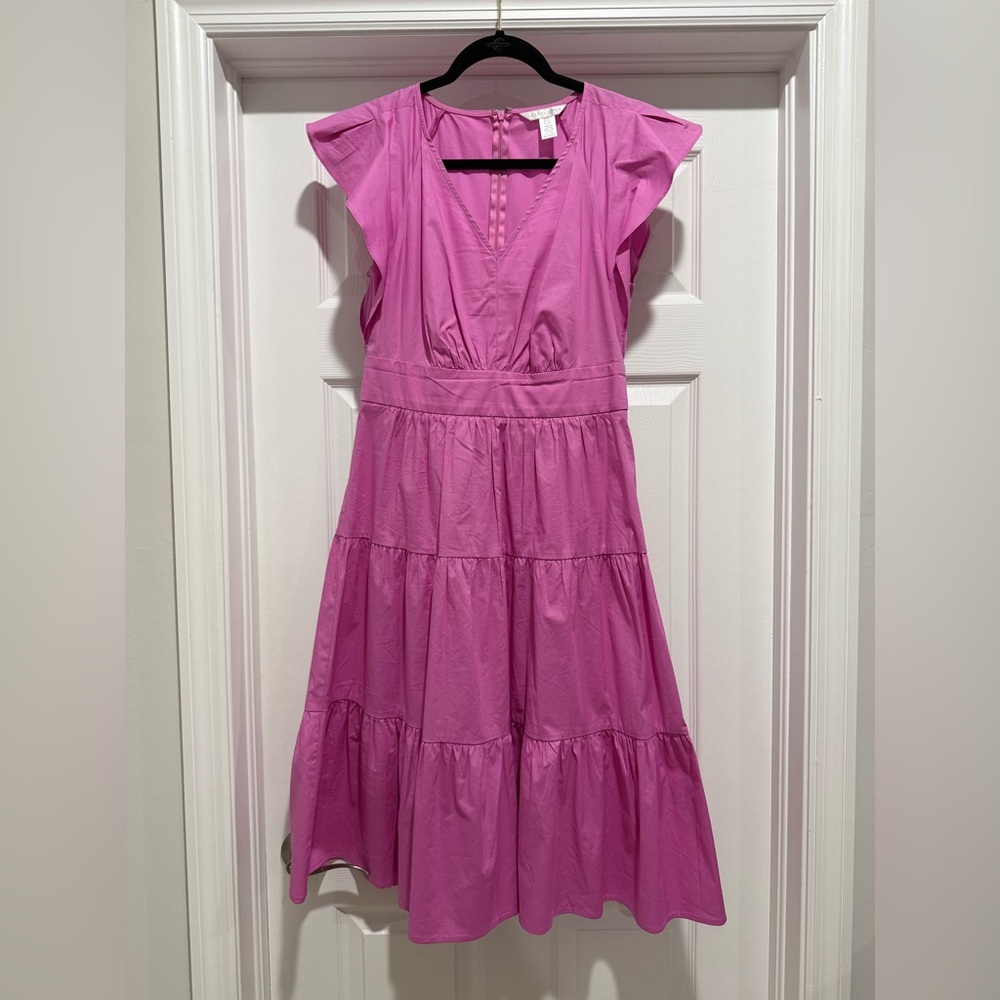 London Times Raglan Sleeve Tiered Midi Dress